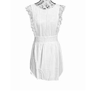 JNSQ Linen Blend Sleeveless Lace EVA Dress 6 White NWT